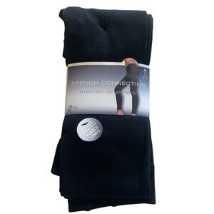 French Connection Fleece Lined Footless Tghts NWT 2 Pack M/L 5’2-5’9 Black Plush